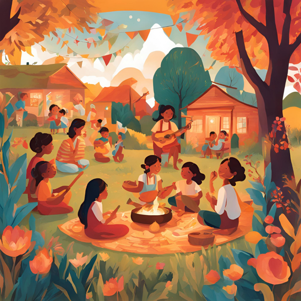 lammas and Lughnasadh children sat around story telling 
