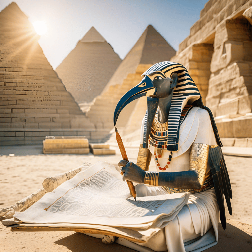 Thoth Sitting Down working out how to build the pyramids