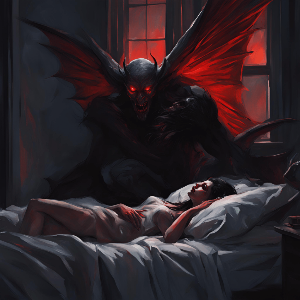 Succubus and Incubus hanging over a sleeping person