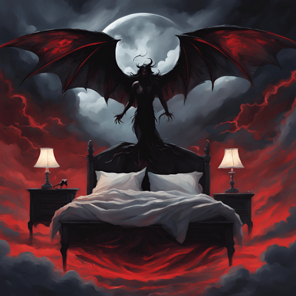 Succubus standing on bed