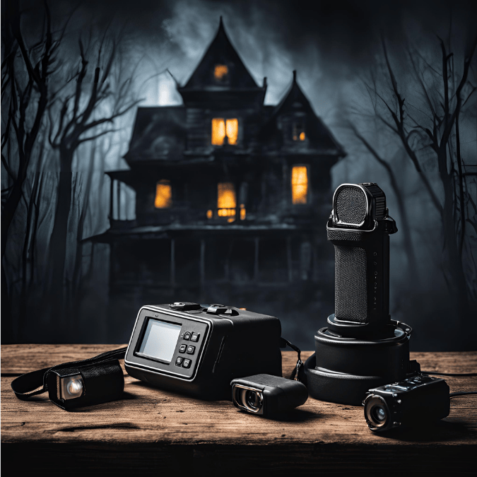 Ghost Hunting Equipment on Table outside haunted house, Are All Ghosts Thermal Detectable